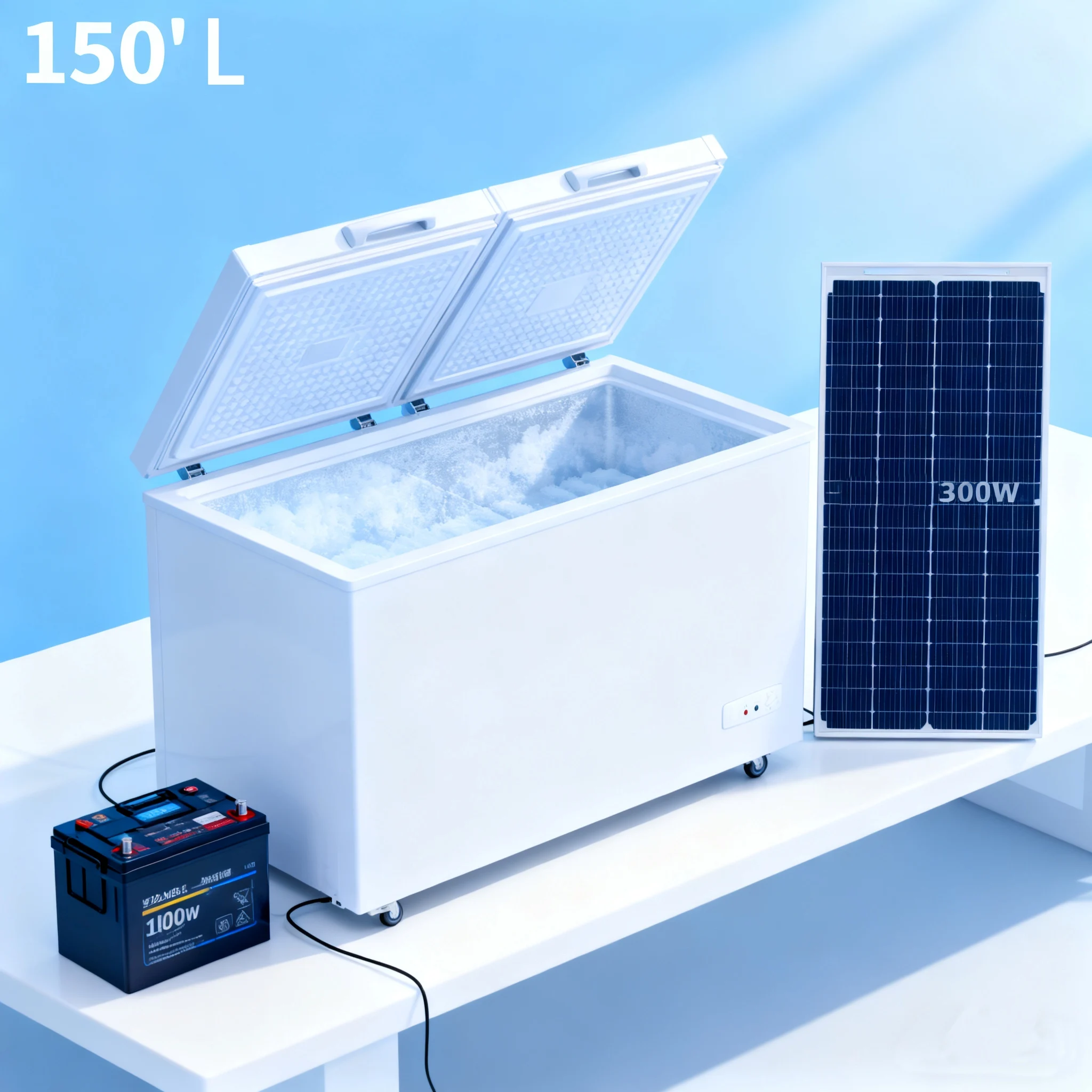 Congélateur coffre Portable solaire 12V/24V DC, avec panneau solaire et batterie, économie d'énergie, hors réseau, pour camping-car