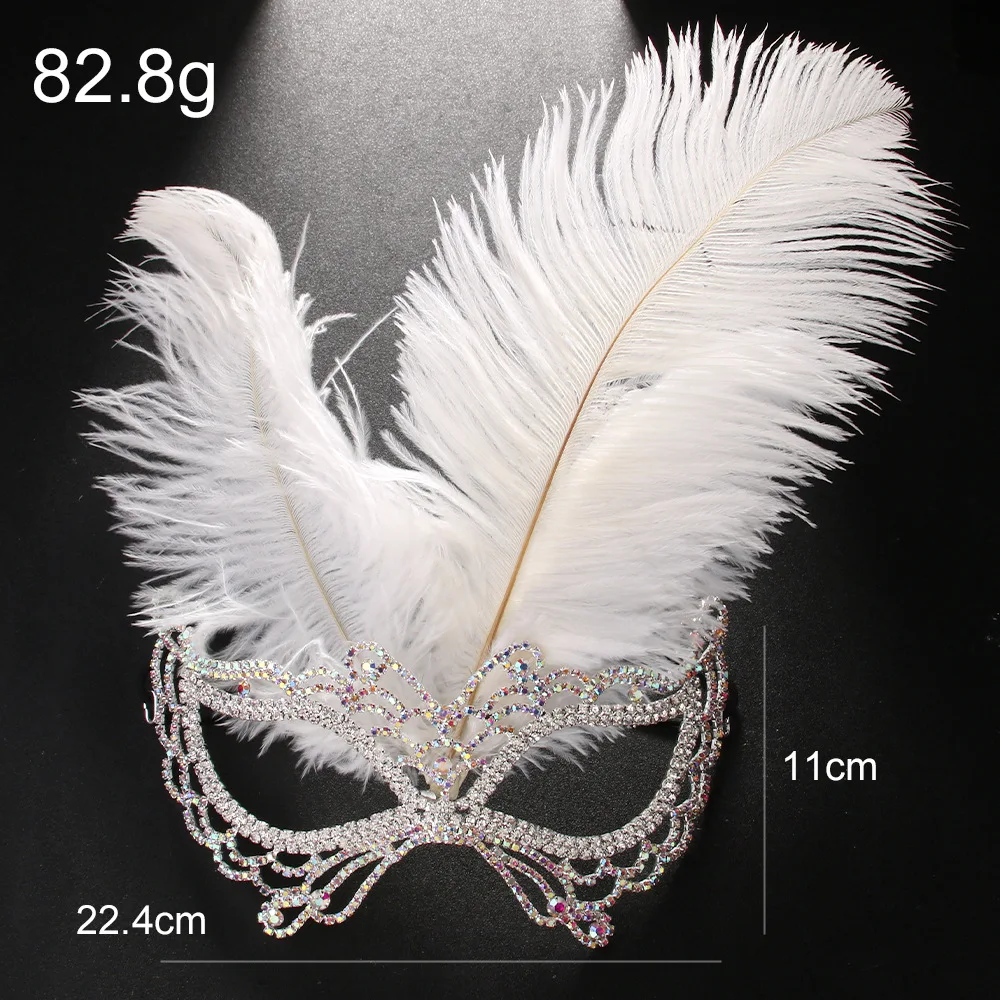 Rhinestone Feather Veil Masks Full Face Women Chains Face Mask Masquerade Dance Party Performance Sexy Facial Accessories Jewelr