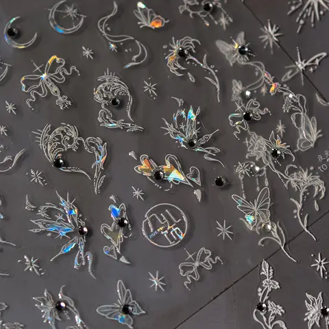 st 5D Diamant Fjärils Nagelkonst Klistermärken Holografiska Fjärils Nageldekorationer Dekaler DIY Självhäftande Slider Tillbehör 8 best sales holografiska nagelklistermärken - №2
