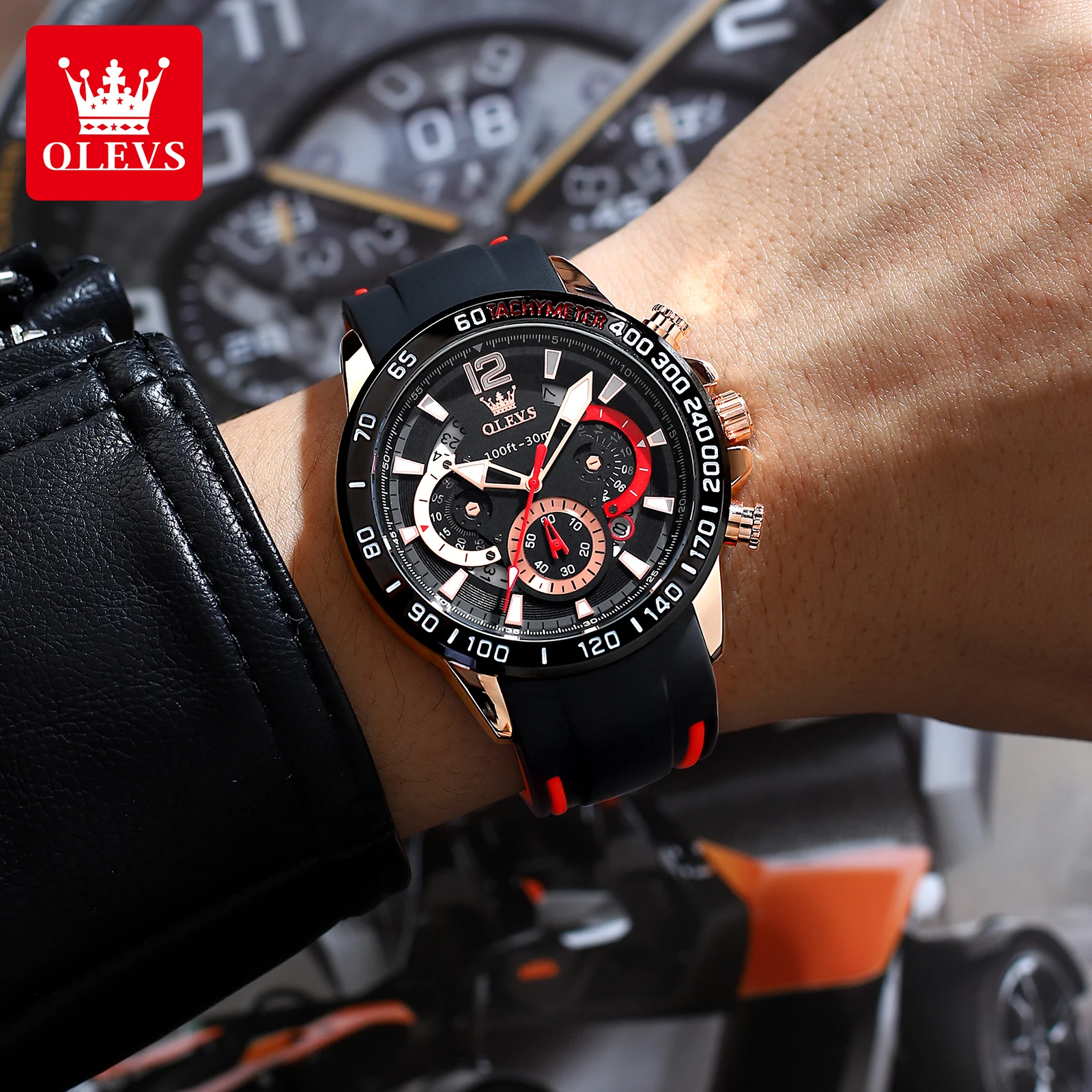 OLEVS ساعة يد رجالية عصرية غير رسمية كرونوغراف مقاومة للماء 46 مللي متر قرص كبير ساعة كوارتز للرجل ساعة رياضية مضيئة أصلية