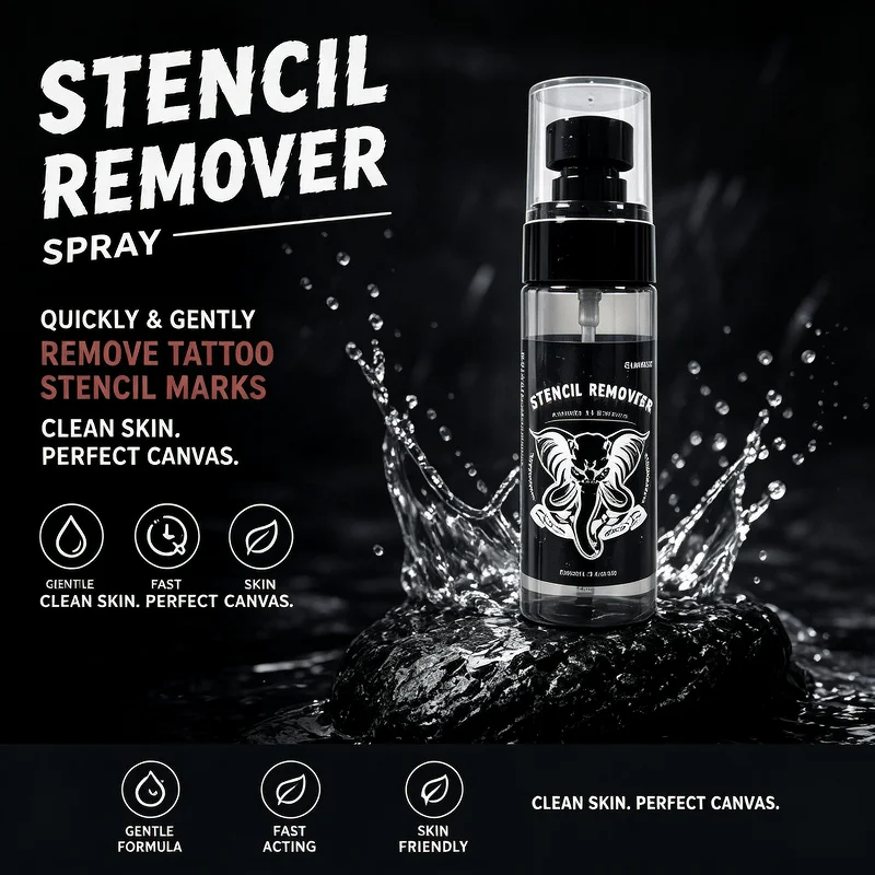 Stencil Remover 60ml Tattoo Ink Cleaning Spray Fade Unwanted Tattoos Gentle Exfoliating Moisturizing for Artists Beginners