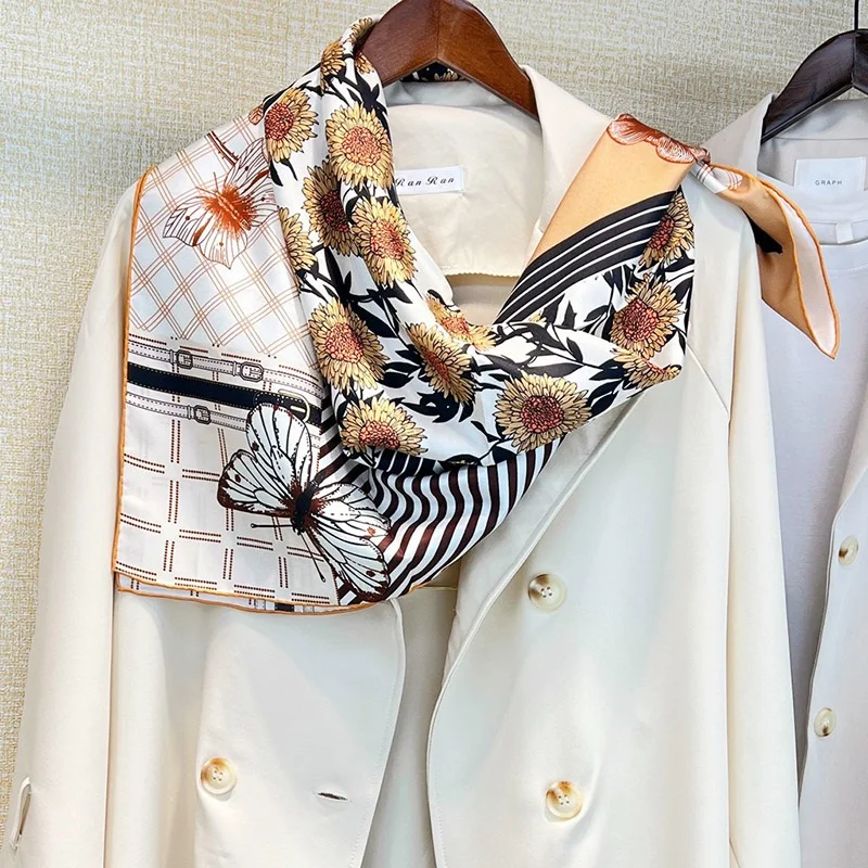 Bufanda de seda de morera para mujer, chal con estampado de girasol, a la moda, 90, 100%