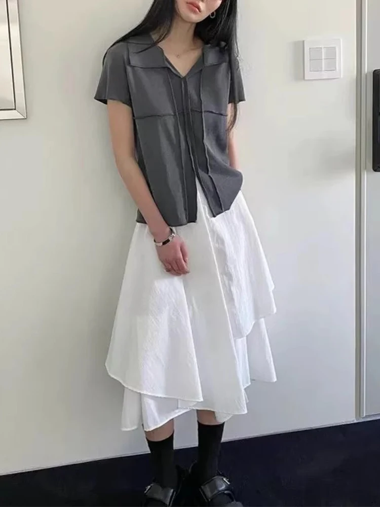 Liangliang ريترو 3D مصممة غير متناظرة f تنورة المرأة الصيف تصميم جديد ألف خط اللون تنورة طويلة عالية الخصر كوريا... #3