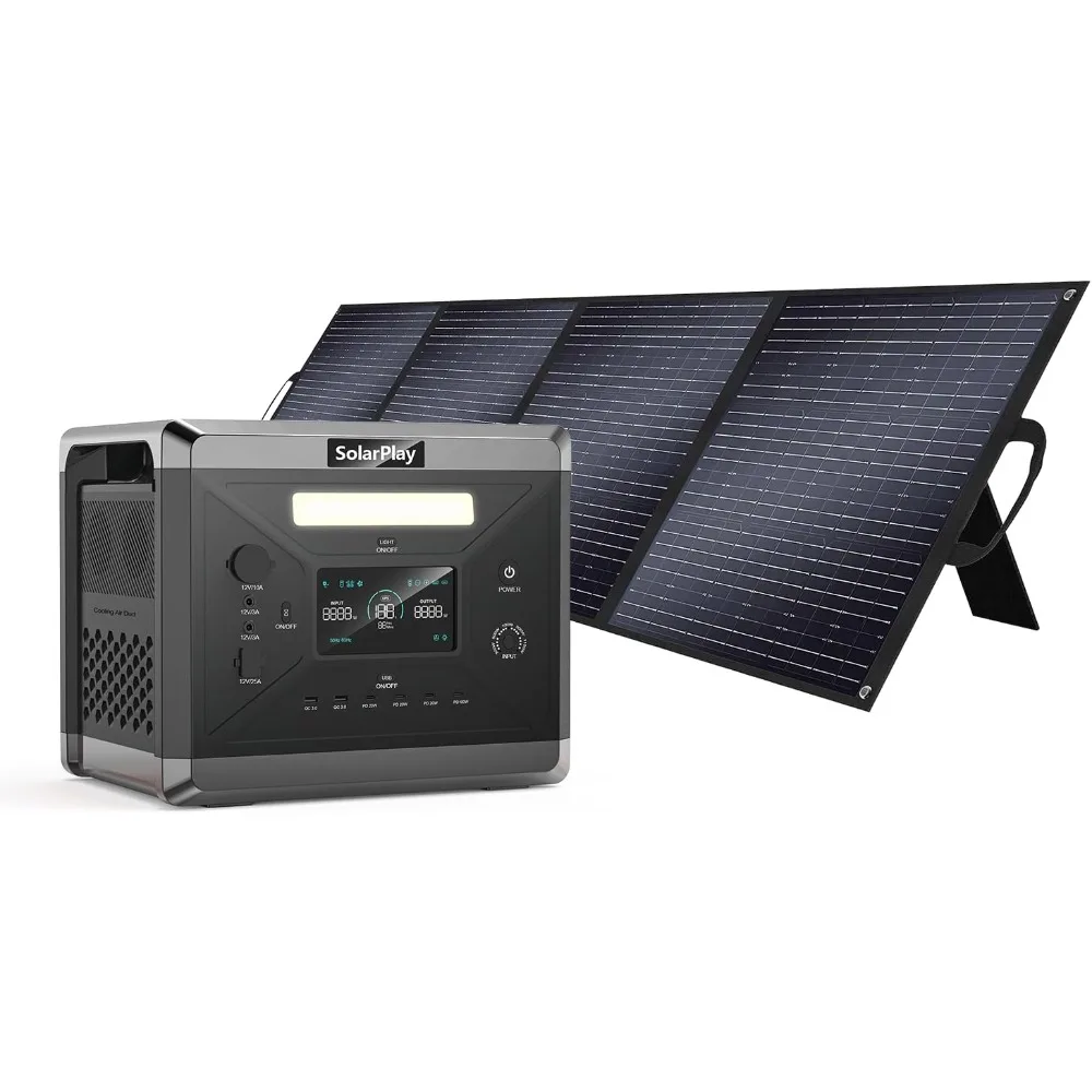 Portable 2400W/2160Wh Large Capacity Solar Generator, with 200W Solar Panel, 4 AC Outlets (4800W Peak), Emergency Power Station