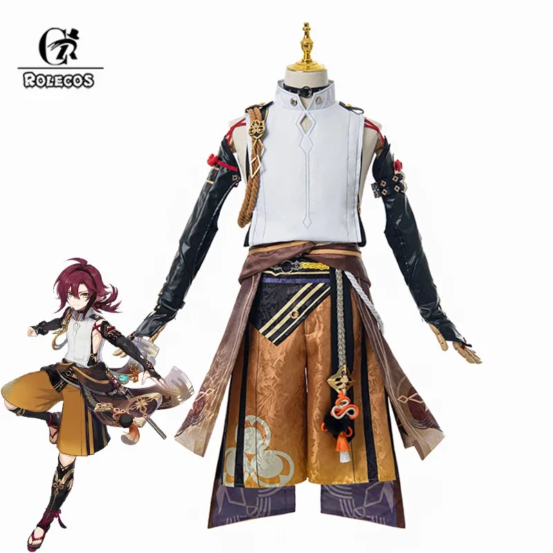 

ROLECOS Game Genshin Impact Shikanoin Heizou Cosplay Costume Brown Men Cosplay Costume Halloween Top Pant Uniform Full Set