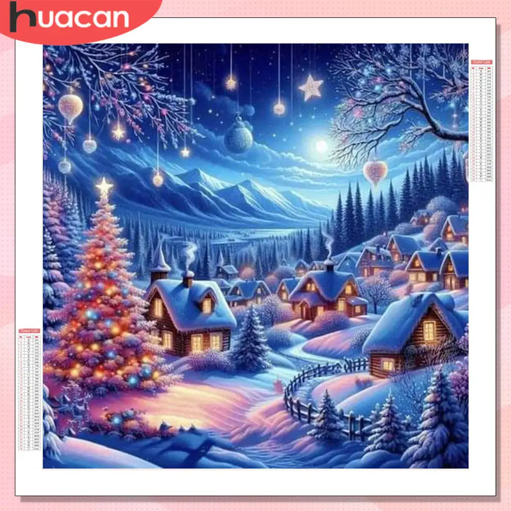 HUACAN Diamant Malerei Haus Winter Landschaft Volle Runde Bohrer Wand Dekor Mosaik Stickerei Haus Strass