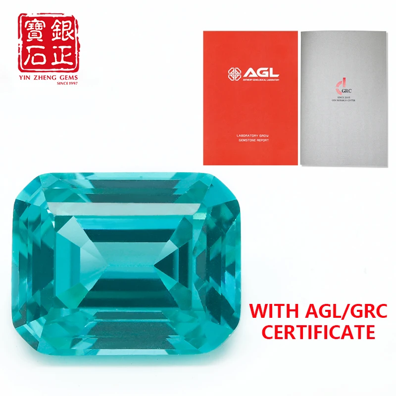 

YinZheng Flame Melted Paraiba Stone Emerald Cut Paraiba Can Be Provide GRC Or AGL Certifacate Synthetic Cultivate Paraiba