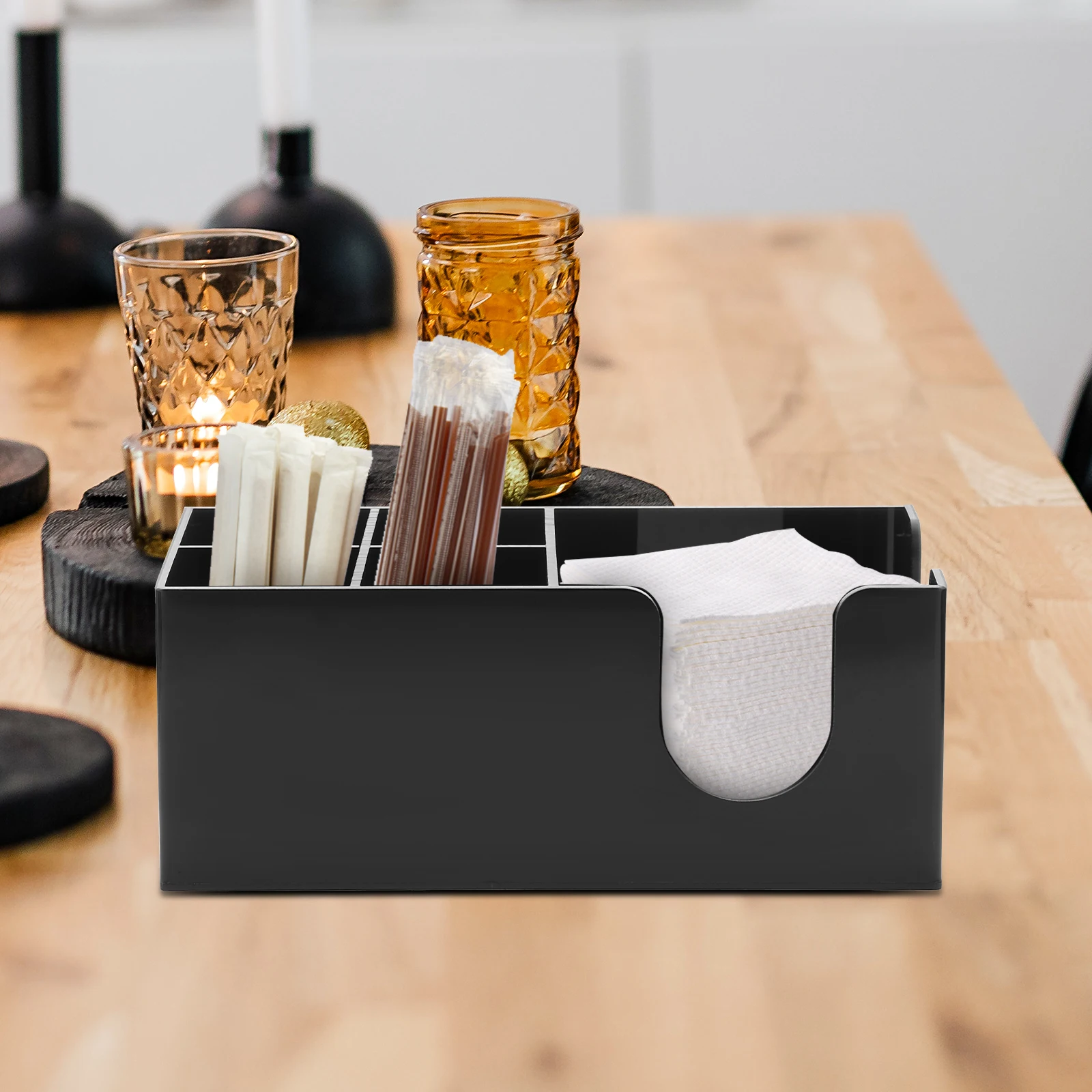 

Acrylic Five Grid Storage Rack Office Coffee Bar Organiser Station Organizer Tea for Bags