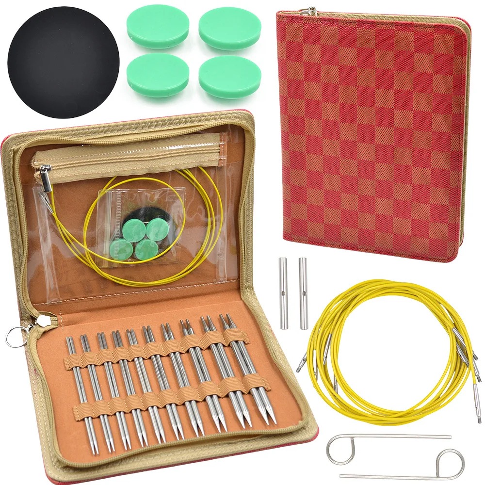 

10Pairs Stainless Steel Circular Knitting Needles Set 2.8 to 6.0mm Interchangeable Crochet Needles DIY Weaving Scarves Gloves