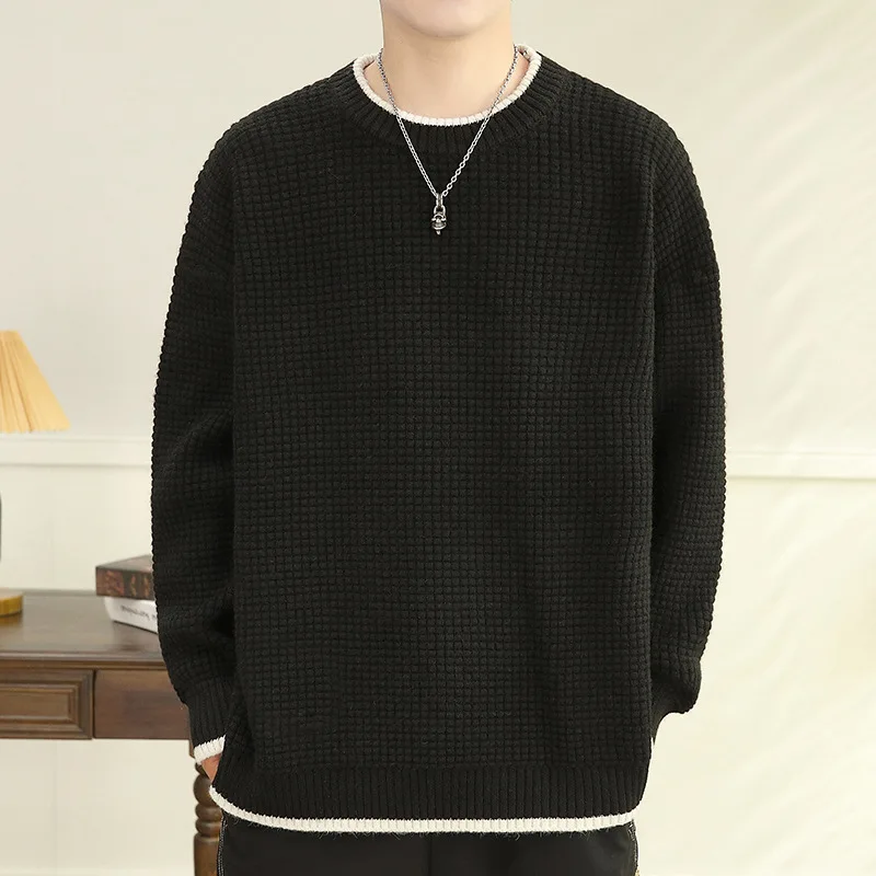 Men's Spring Autumn Round Neck Pullover Solid Screw Thread Long Sleeve Sweater Knitted Casual Office Lady Undershirt Tops