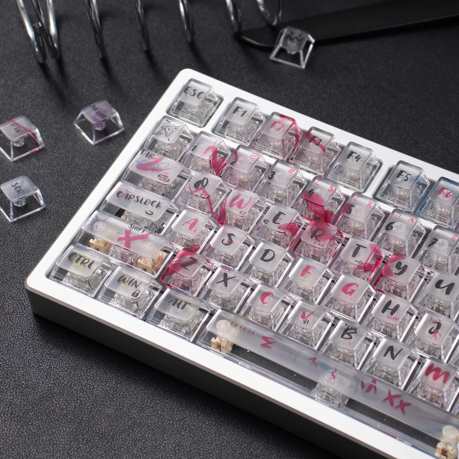 أحمر أبيض شفاف كيكابس الأشعة فوق البنفسجية الوسادة الطباعة الكرز الشخصي الكمبيوتر كيكابس مجموعات ل MX 61/64/87/96/104 لوحة المفاتيح الميكانيكية