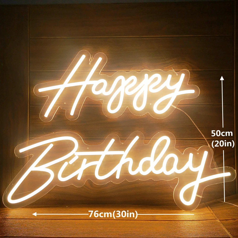 Gelukkige Verjaardag Neon Sign 45-76cm Aangepaste Grootte met Dimbare Siliconen LED Neon en Helder Acryl Backer Verjaardagsfeestje Verlichting