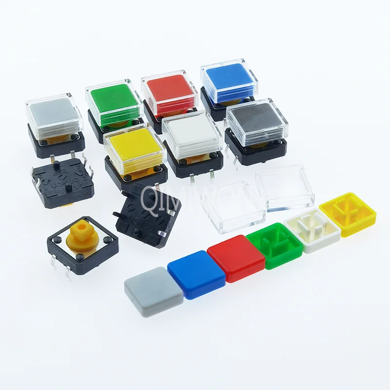 10pcs B3F Tactile Push Button Switch +A14 Color Hat 10pcs + Transparent Cap 10pcs Momentary Tact Touch Micro Switch 12*12*7.3mm