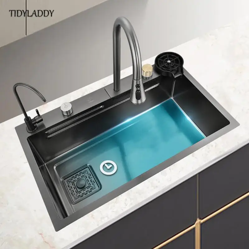 

Kitchen Sink Waterfall Kitchen Faucets Nano Stainless Steel Large Single Tank Kitchen Accessories All for Kitchen and Home