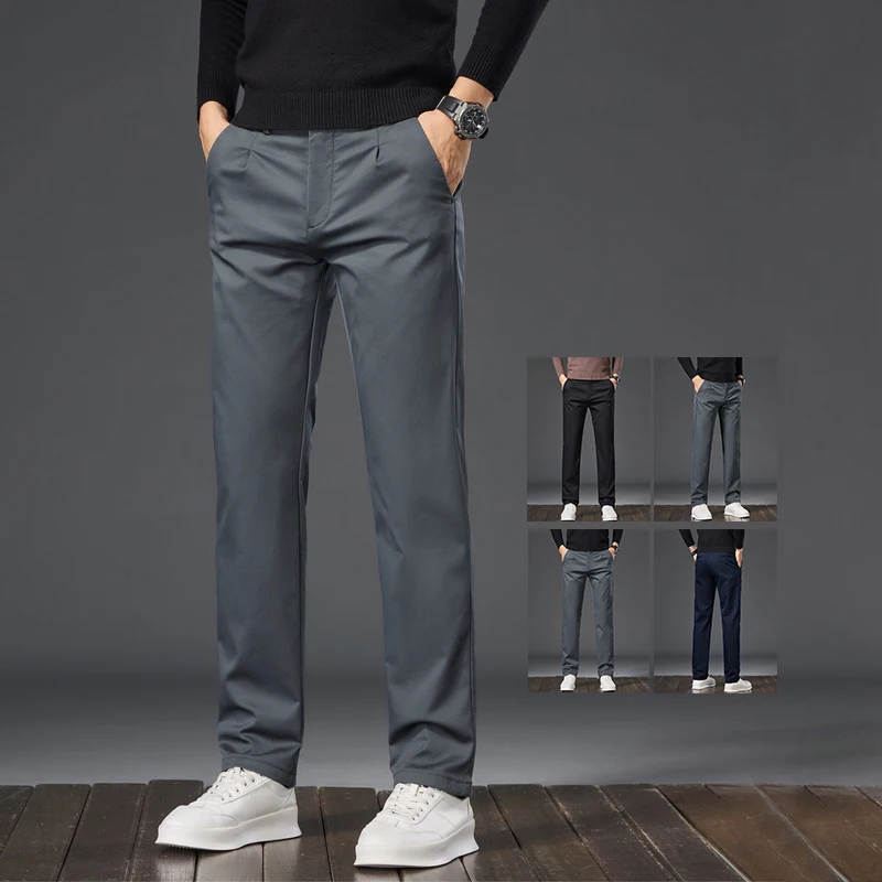 

Spring Autumn Straight Casual Pants for Men's Clothing Solid Color Classic Regular Comfortable Slim Male Trousers