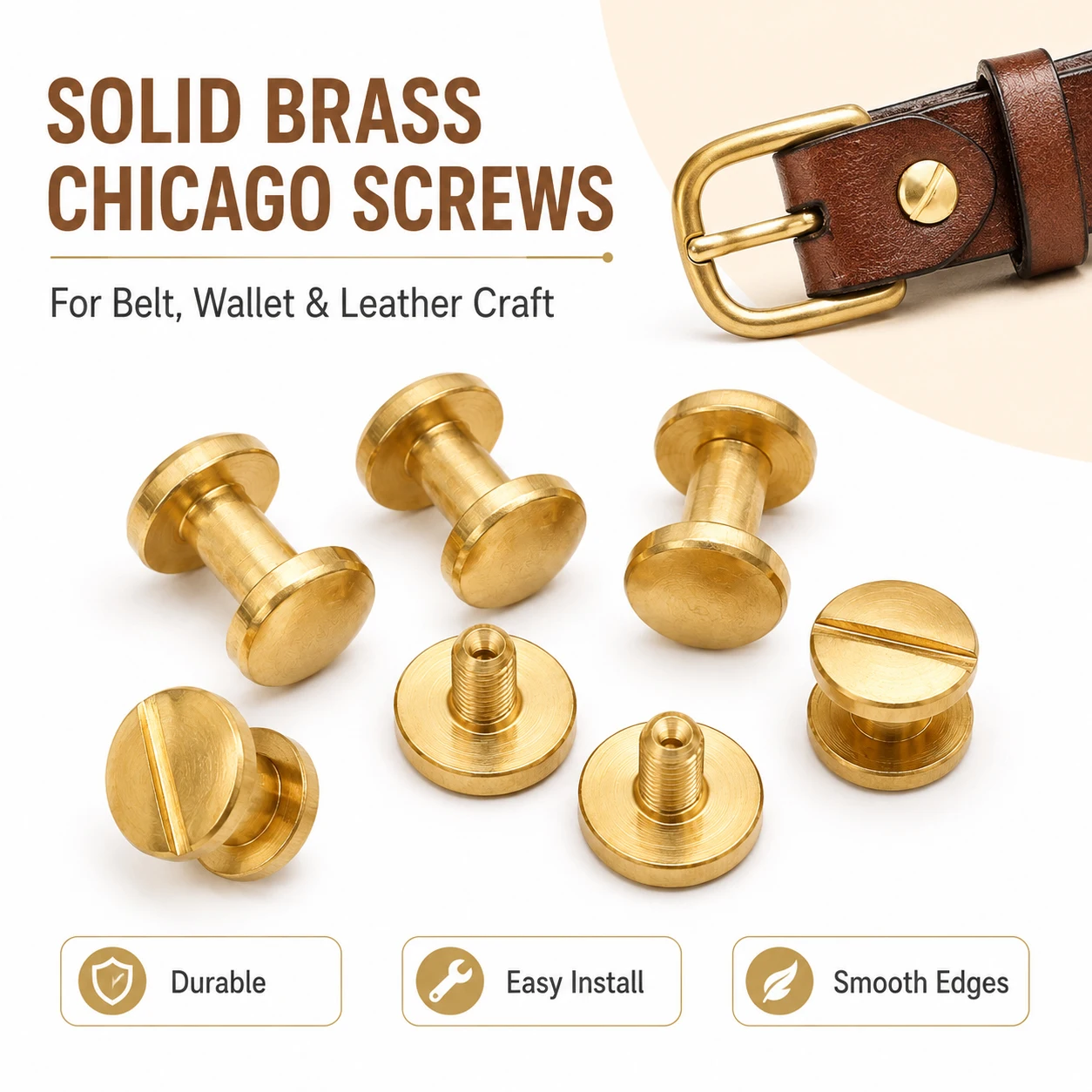 10-40Pcs Brass Chicago Binding Post Screws, 8mm 10mm Flat Head Rivet Studs 3-20mm for Leather Craft Belt Bag Wallet