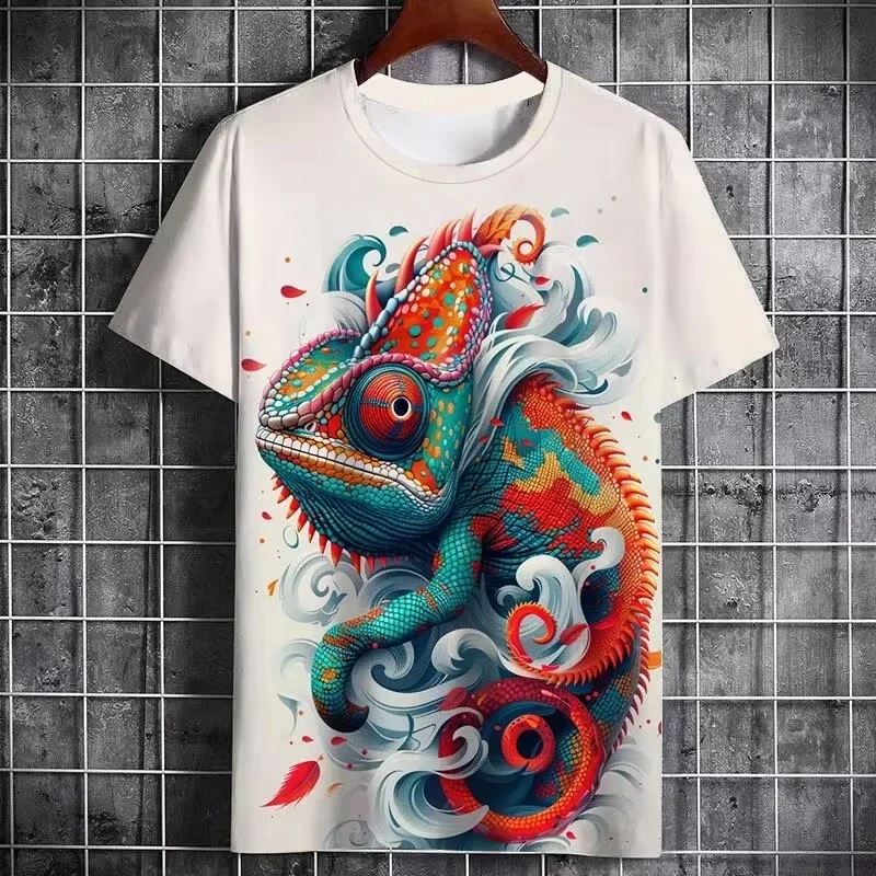 Funny 3D Lizard Print Men's T-Shirts Hip Hop Trend Harajuku Streetwear Casual O-neck Short Loose Sleeve Summer Breathable Tees