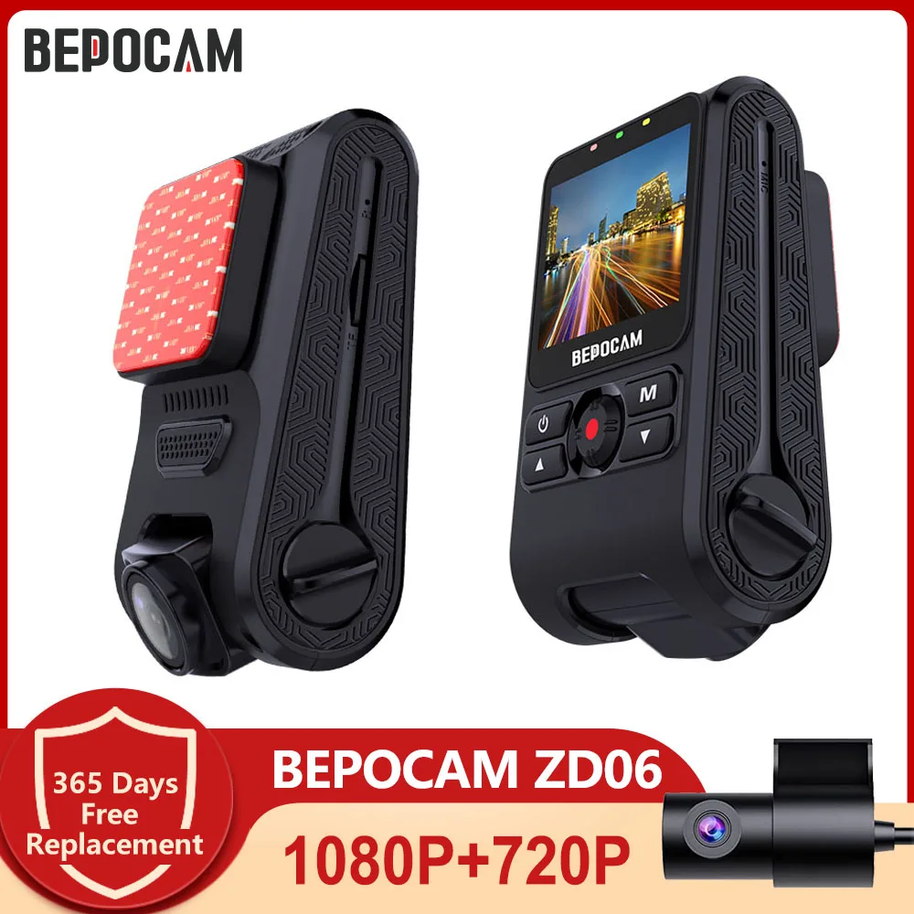 

BEPOCAM Dash Cam 1080P Dash Camera for Car Loop Recording Night Vision G-sensor Car DVR with 720P Rear Lens App Control ZD06