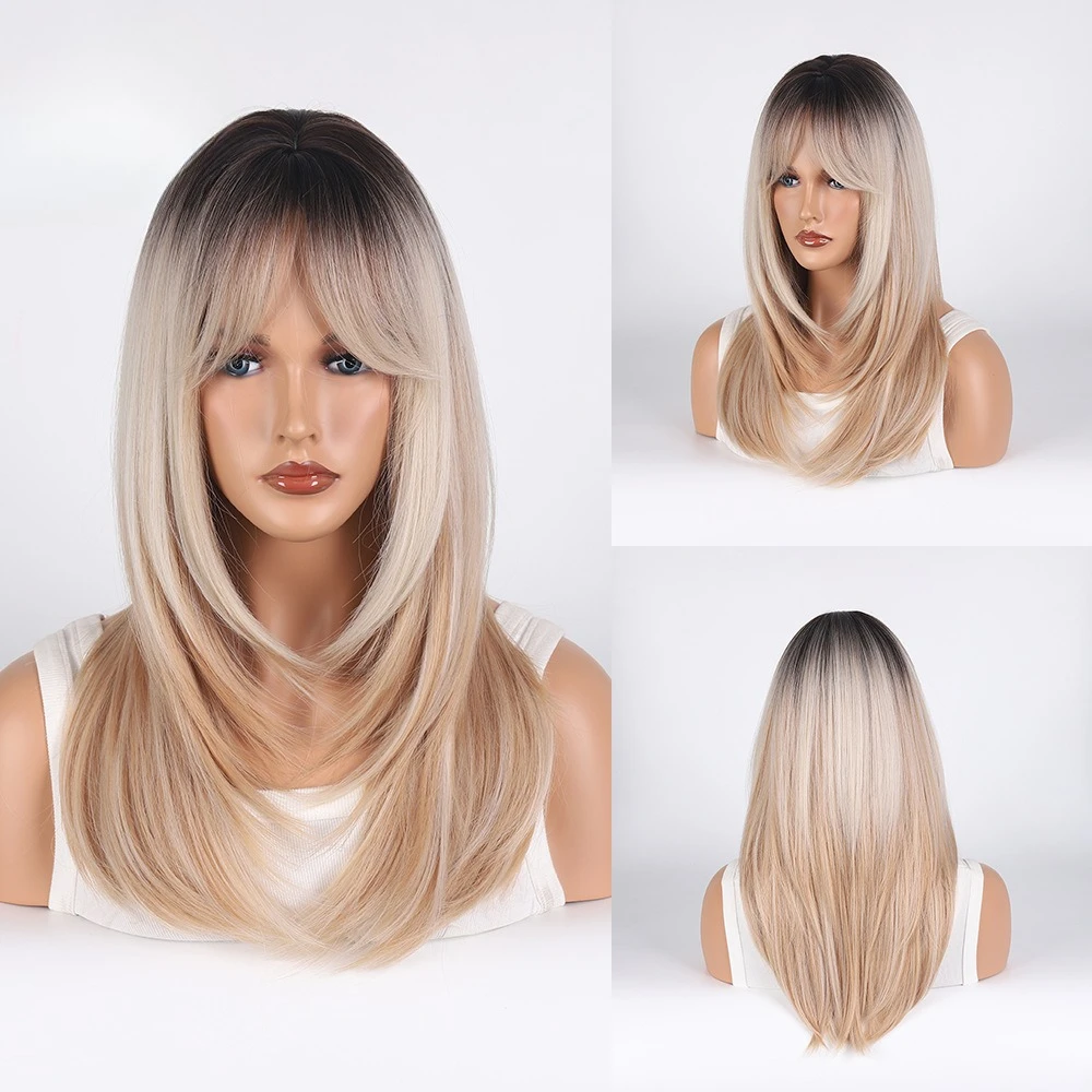 

Europe and the United States popular chemical fiber wig cover women's dyeing long hair medium eight-character bangs wig