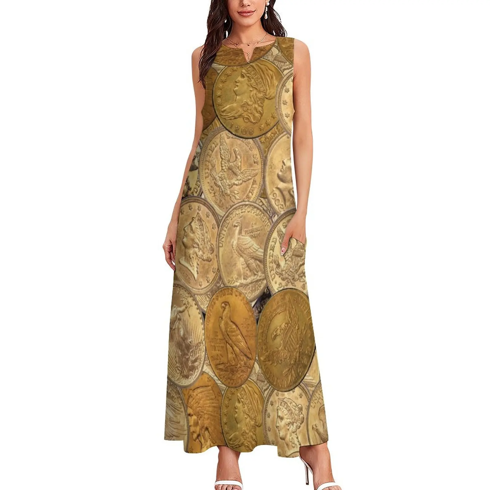 Pre 1933 US Gold Coins Long Dress womens dress women's summer clothing 2025