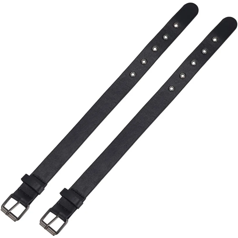 2 قطعة الأشرطة التقليدية النقبة الموسع الجلود الكفة حزام أبازيم 1x16 بوصة الأسود بولي Leather الجلود حزام قابل للتعديل مع مربع معدني #1