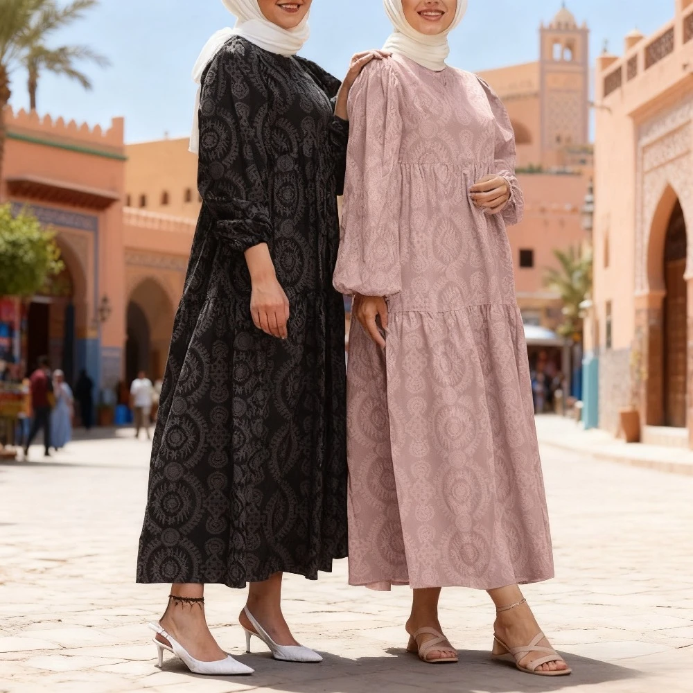 Muslim Dress Women  Abaya Kaftans Casual Morocco Evening Dresses Print Woman Turkey Islam Long Dress Robe Femme Vestidos