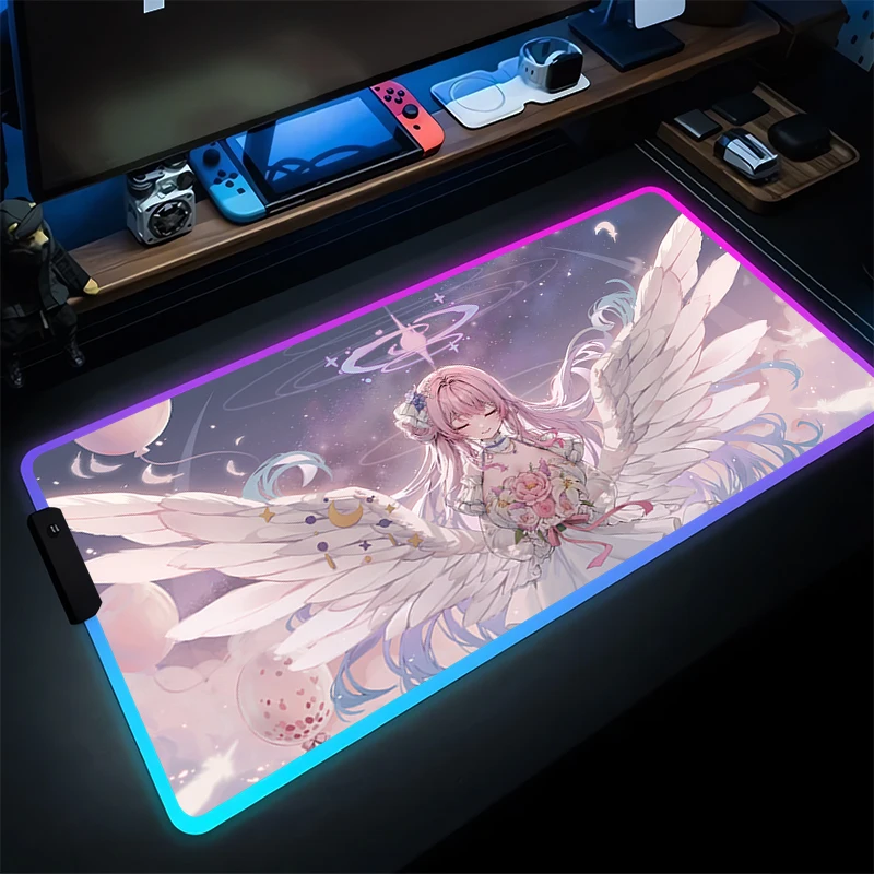 RGB Mouse Pad Anime Gamer Laptop Gaming Accessories Varmilo Keyboard Pad LED PC Blue Archive Desk Mat Cute Misono Mika Mousepad