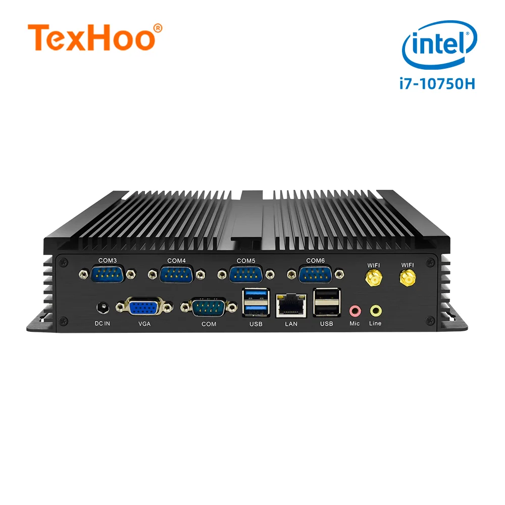 TexHoo Mini PC Computer Intel Core i7-10850H Windows 11 Pro 10 Linux System Unit Industrial Control ITX RS232 6COM WiFi Bluetoot