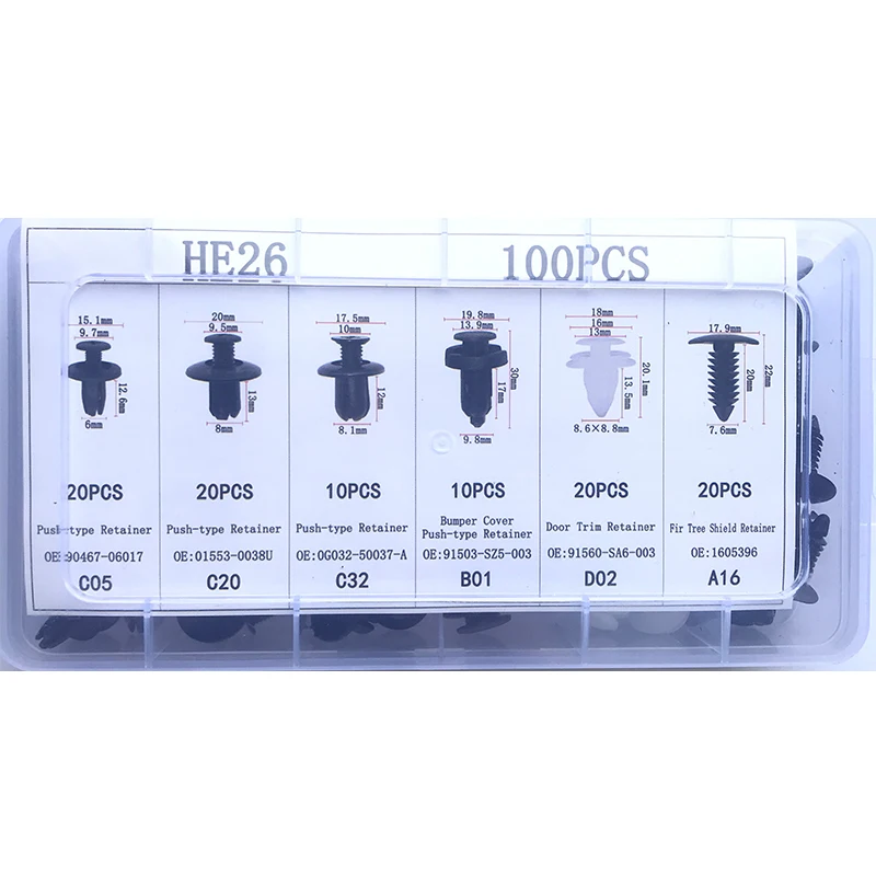Auto Befestigungs clip 100 stücke Auto Befestigungs clip Auto Kotflügel Push Retainer Pin Niet Stoßstange für Tür verkleidung Halter Set für Auto – Detail 2