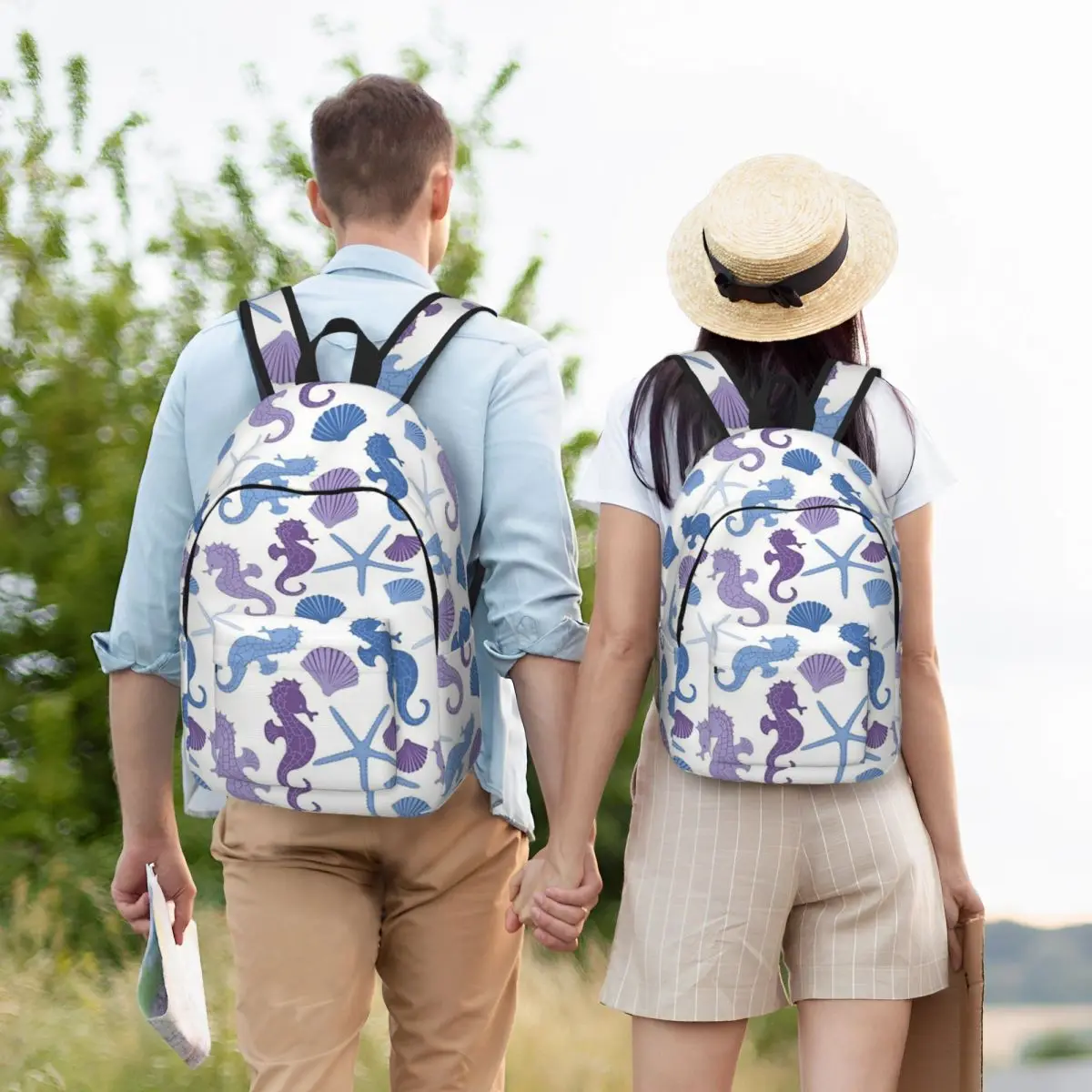 

Purples And Blue Seahorses Backpack Student Boys Girls BookBag Children School Bag Computer Shoulder Bags for Men Women