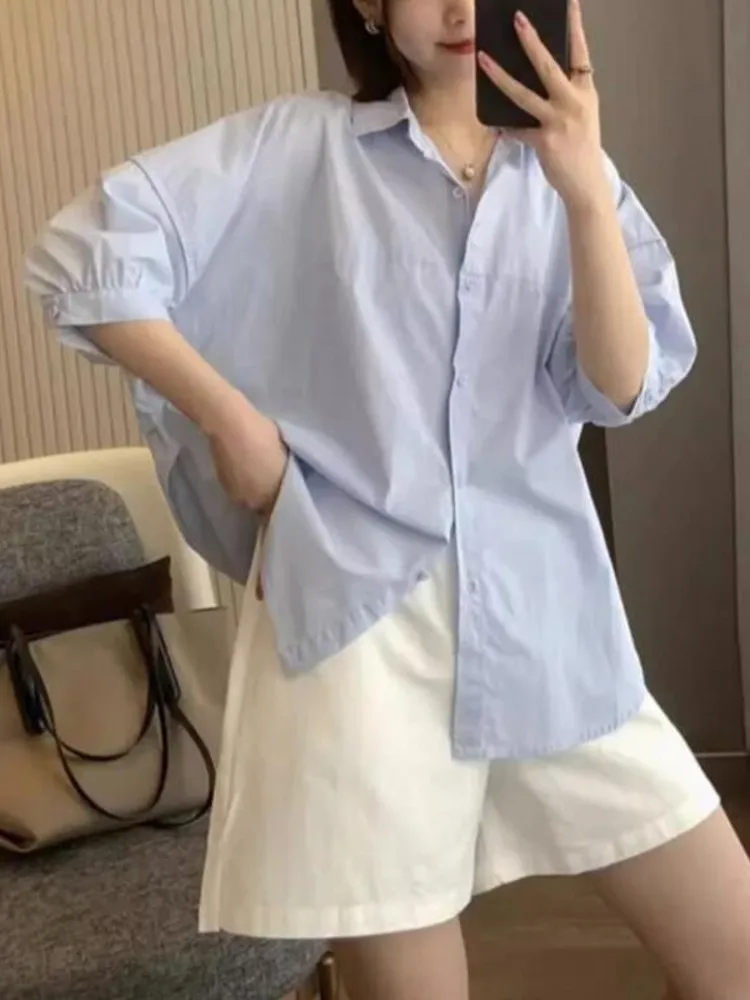 Ele Casual Biała Ochrona Przed Słońcem irt Damska Letnia Cienka Luźna Plus Size Wyszczuplająca Bluzka 7/8 irt