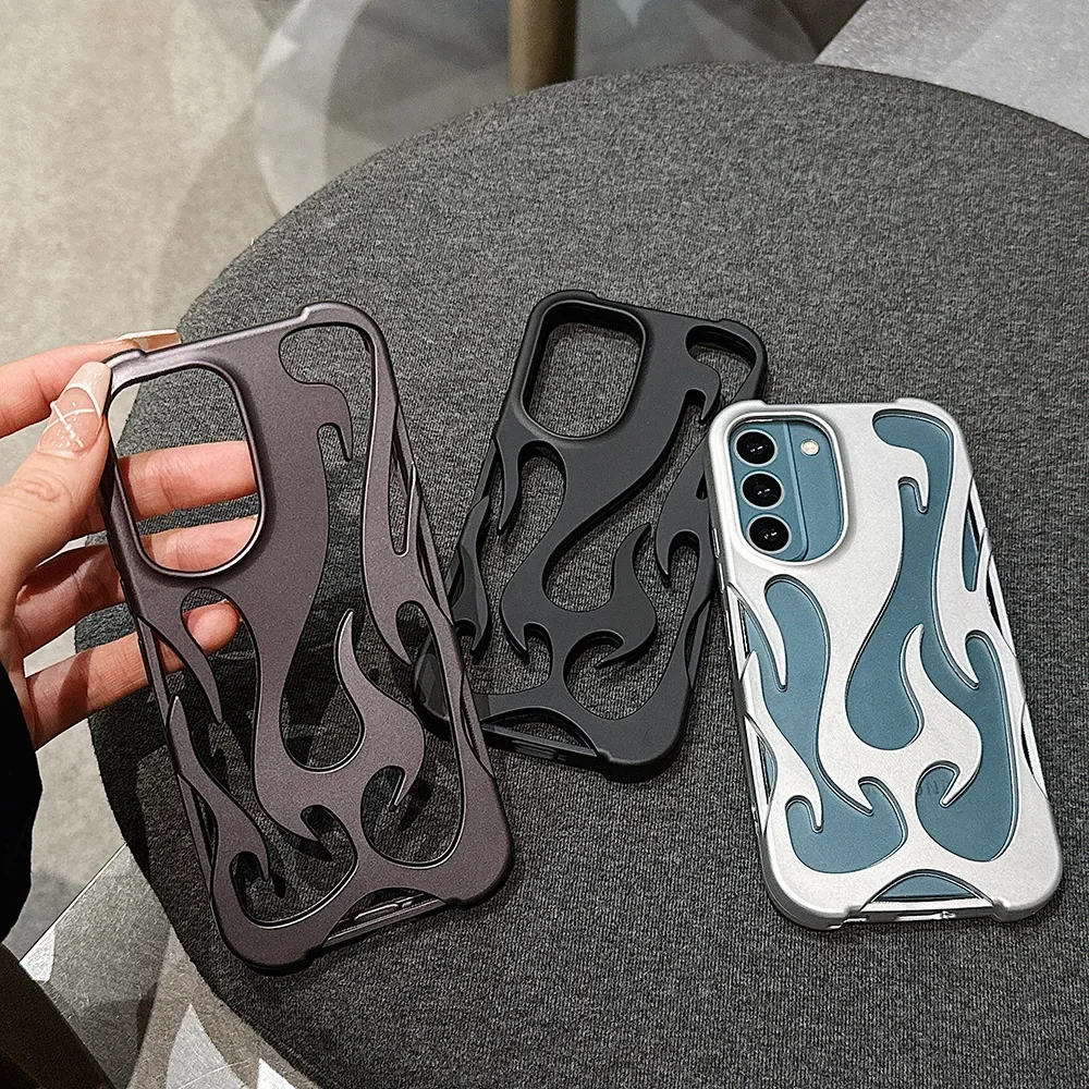 

Plating Hollow Flame Matte Case For Samsung S25 Ultra S24 Plus S23 S22 A56 A36 A26 A55 5G A54 A16 A15 A06 Heat Dissipation Cover
