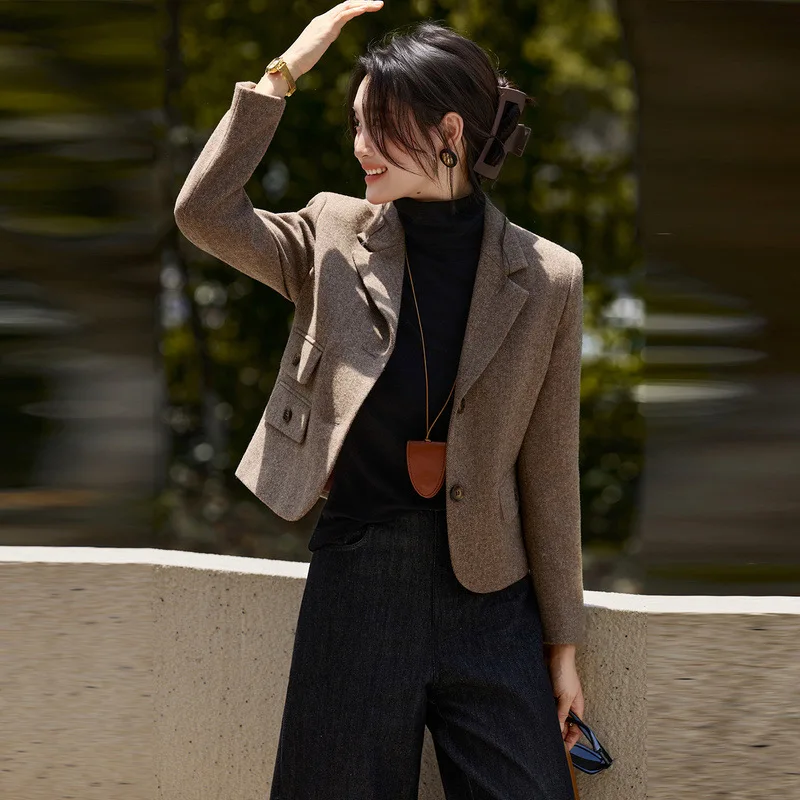Short Small Blazer Women Autumn Winter Jacket Coat 2026 New Fashion Wool Suit Formal Jacket Female Casual Tops Outerwear Blazers