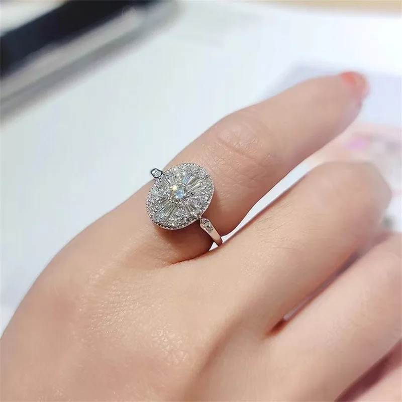 Classical Luxury 925 Sterling Silver Pave Princess-cut Simulated Diamond Wedding Rings for Women Adjustable Jewelry Girl Gift