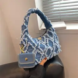 Bolso de hombro vaquero pequeño para mujer, bolso de mano y monedero de diseñador de lujo, bolso informal para axila de alta calidad, nuevo bolso de mano 2022