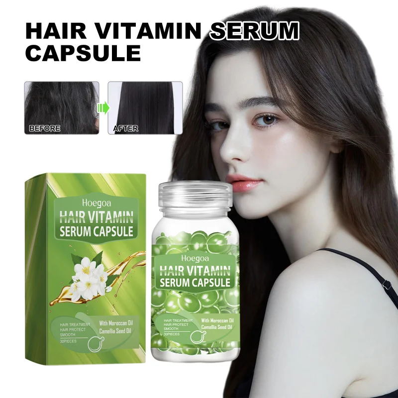 

Green Hair Serum Capsules For Dry Damaged Hair, Nourishing Treatment To Smooth Split Ends & Add Shine, Portable Formula