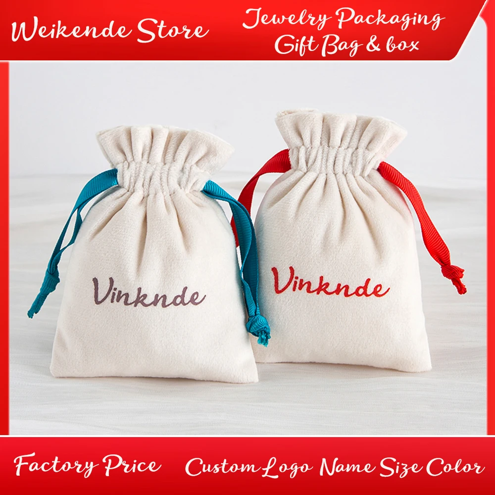 

Ribbon Drawstring Velvet Pouches Custom Logo Jewelry Packaging Display Bags Soft Perfume Cosmetic Wedding New Year Gift Pocket