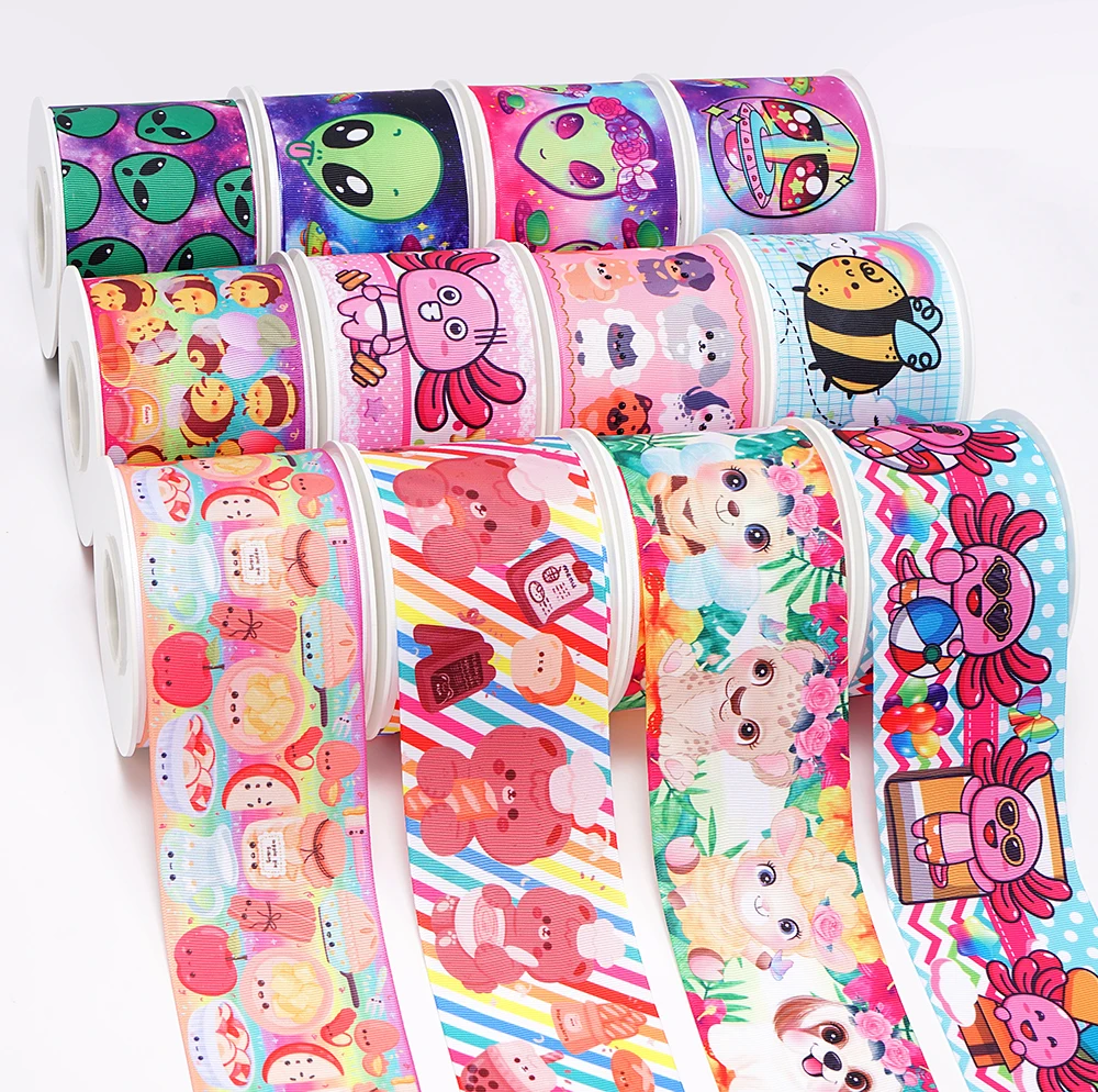 5 Yards Animal Aliens Printed Grosgrain Satin Ribbons For Bows DIY Craft Decoration Packaging Supplies. 71764