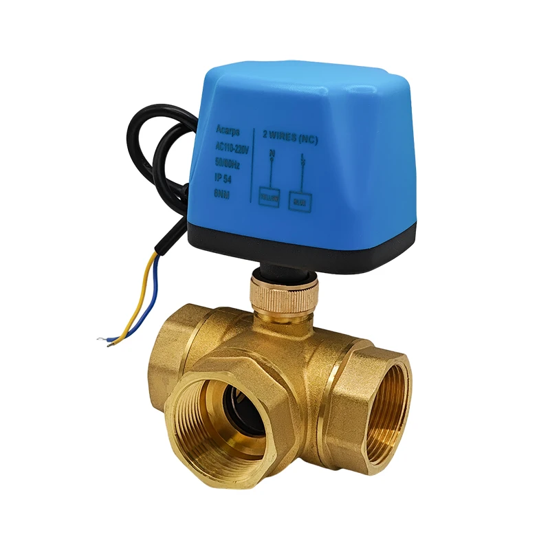 Brass 3-way Electric Ball Valve Two-wire Three Way Normally Closed/Normally Open Motorized Ball Valve AC/DC 220V 110V 24V 12V