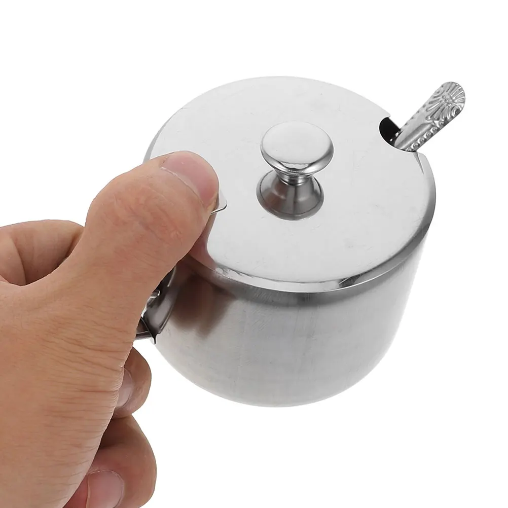 

3 Set Stainless Steel Sugar Bowl Holder Silver Dispenser Containers Lids Kitchen Countertop Storage Spice Salt Canister Jar