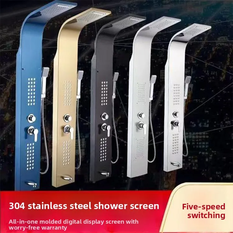 Modern Stainless Steel Wall Mount Shower Screen Set Digital Display Intelligent Thermostatic Five Functions Full Set Home Use