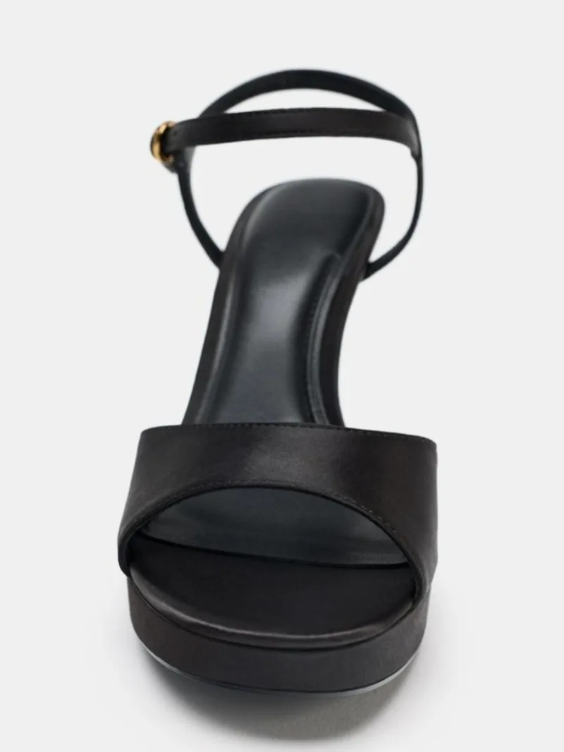 أنيقة الحرير الساتان الكعب الصنادل المرأة الصيف اللمحة تو صنادل أرضية مقاومة للماء مصمم الكاحل حزام مشبك خنجر الكعوب #3