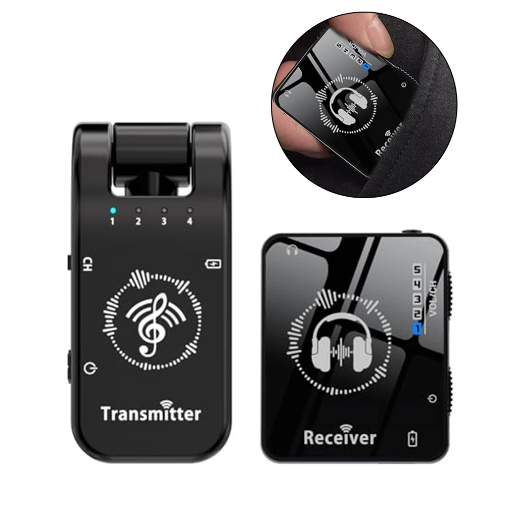 2.4GHz Wireless Monitor System Versatile Transmitter Audio Headphone Receiver Portable Collar Clip Receiver Rechargeable Parts