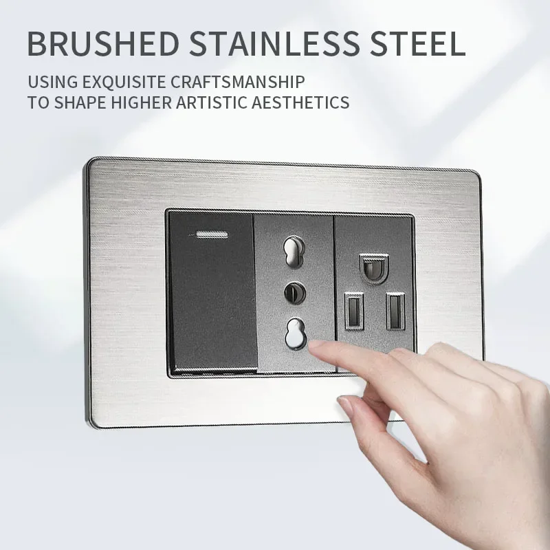 118 US Mexico grey brushed stainless steel 2-way electric light switch wall product image 2