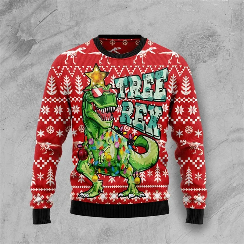 2024 Dinosaur 3d Printed T-rex Christmas Sweater For Men Animal Graphic Ugly Christmas Sweatshirt New Year Gift Sweaters Tops