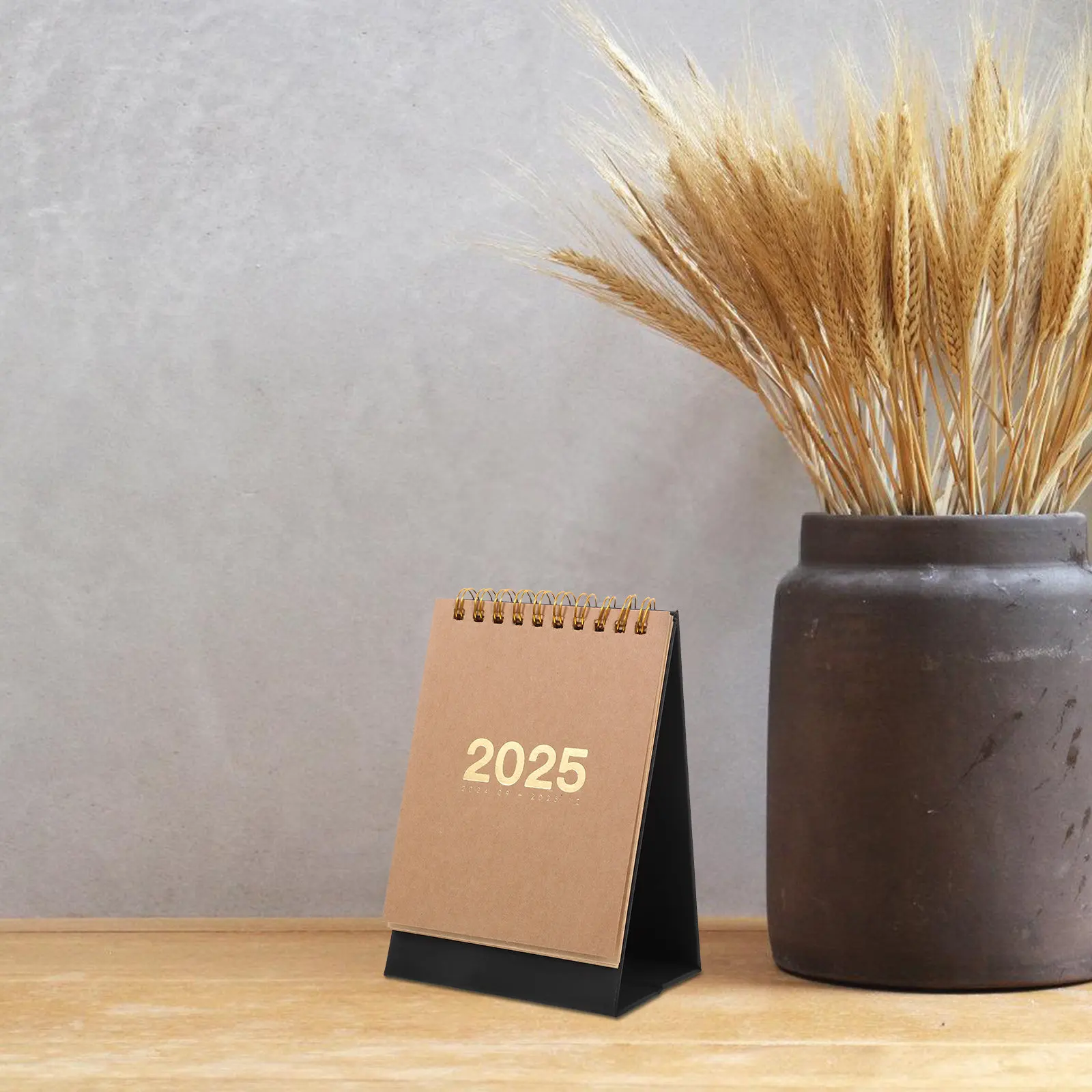 

2025 Desk Calendar Minimalist Standing Flip Desktop Calendar Monthly Planner Spiral Bound Small Office Space