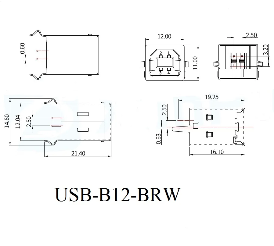 10 piezas/Usb-B10-Brw Usb-B12-Brw conector USB