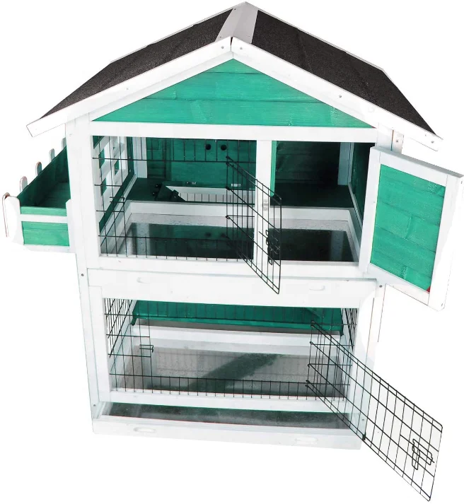 قفص المنزل في الهواء الطلق قفص خنزير غينيا على عجلات الأرنب قفص الحيوانات الأليفة أرنب قفص خشبي مع صينية قابلة للسحب حظيرة الدجاج سقف مقاوم للماء #2