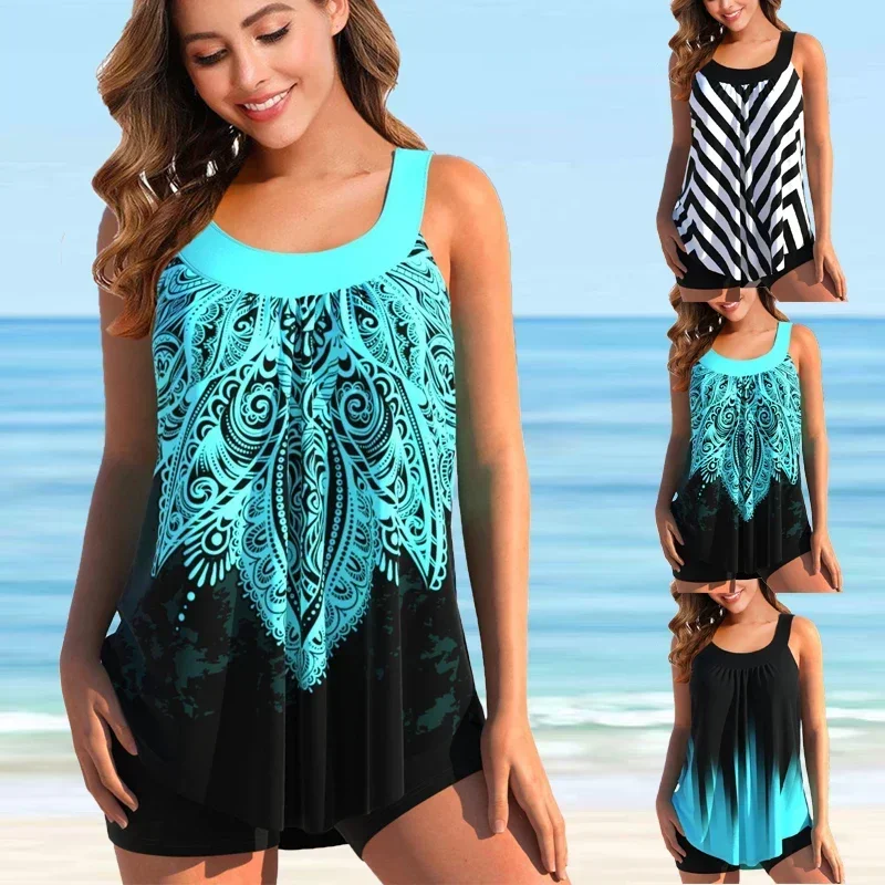 

Women's Swimwear Summer Fashion High Quality Beach Vacation Two Piece Swimsuit Droopy Leaf Print Sexy Swimwear S-6XL