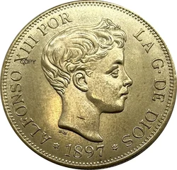 1897 Spain 100 Pesetas Alfonso XIII 3rd portrait gold coin Brass Collectibles Copy Coins